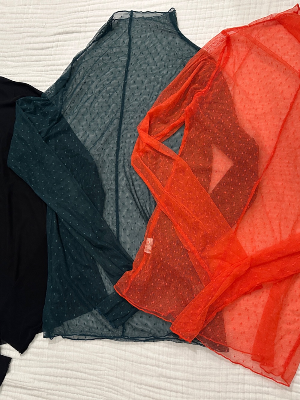 Sheer Polka Dot Layering Tops in Black, Teal & Orange